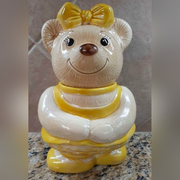 Vintage Yellow Ceramic Porcelain Ballerina Bear Cookie Jar